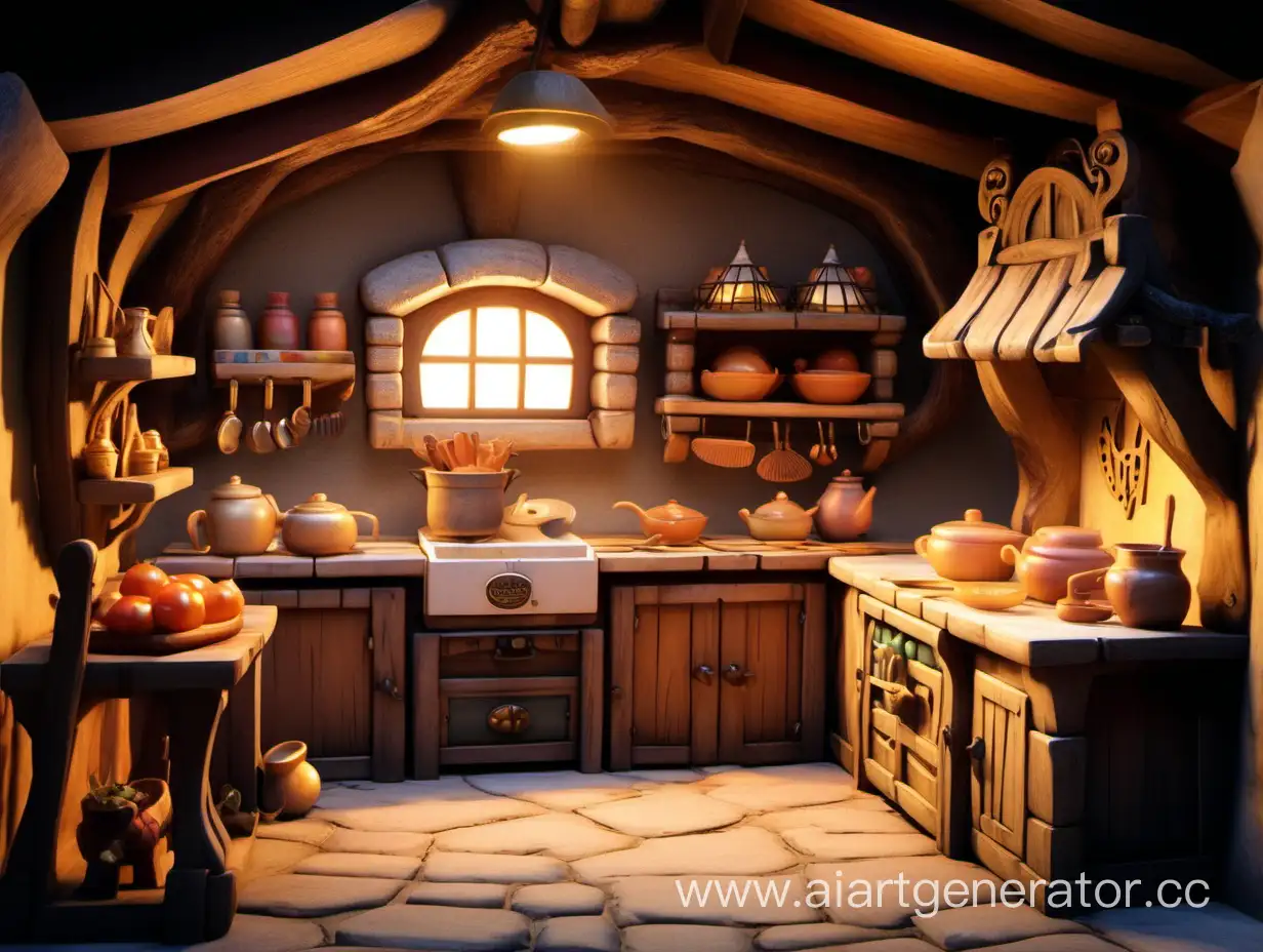 small fantasy village kitchen for classic Disney characters