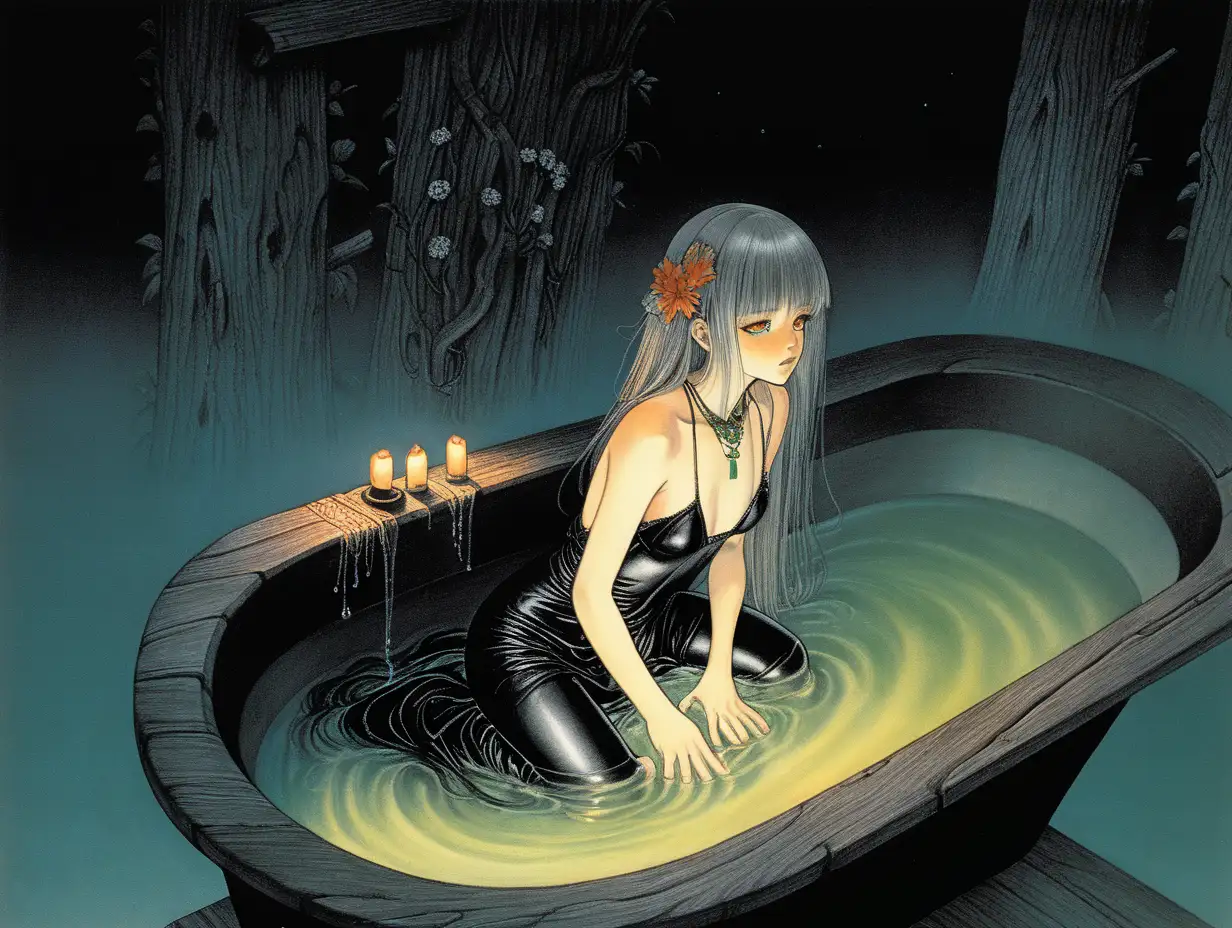 Melancholic Gothic Girl in Enchanted Forest AmanoObata Fusion Art
