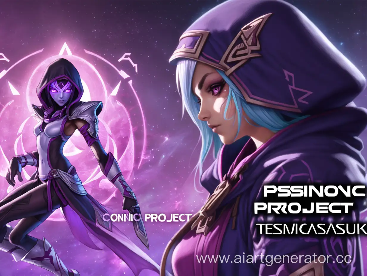 Баннер с текстом: psionic project. На бекграунд аниме девушку templar assasin