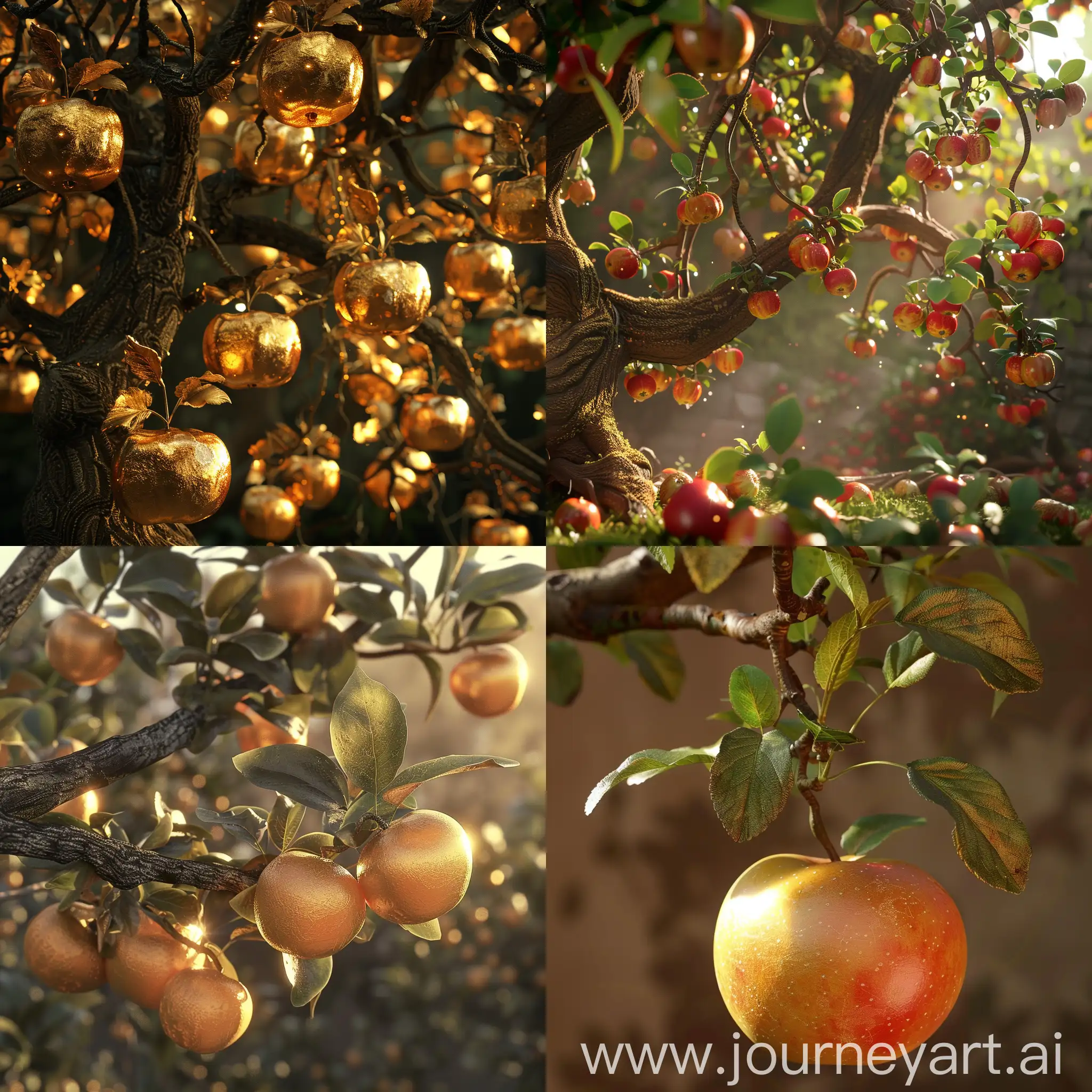 Golden apples grow on a tree :: 3D animation 