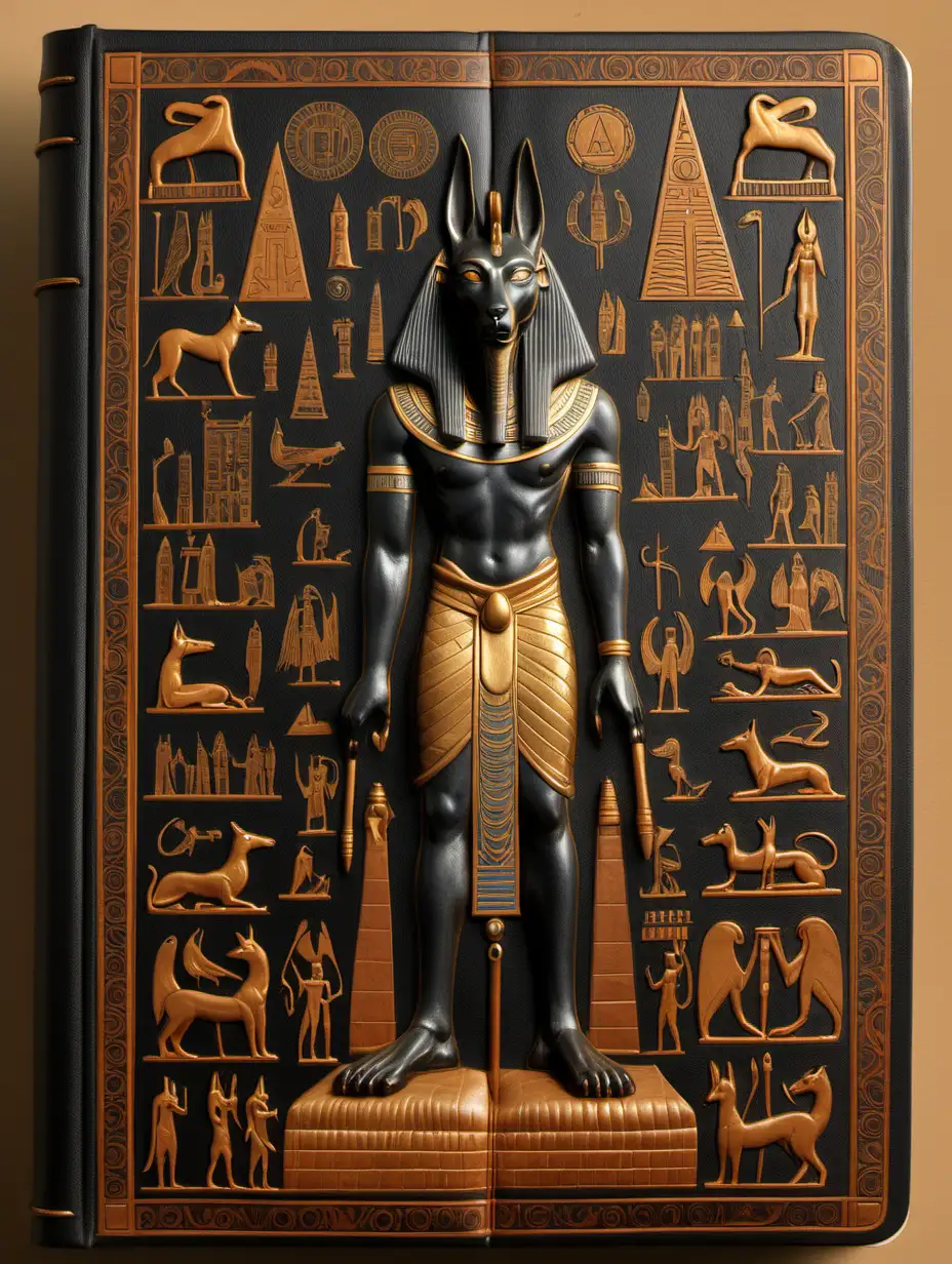 Anubis Theme Engraved Leather Book Cover with Intricate Designs
