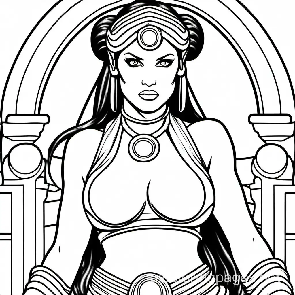 slave leia, Coloring Page, black and white, line art, white background, Simplicity, Ample White Space. The background of the coloring page is plain white to make it easy for young children to color within the lines. The outlines of all the subjects are easy to distinguish, making it simple for kids to color without too much difficulty