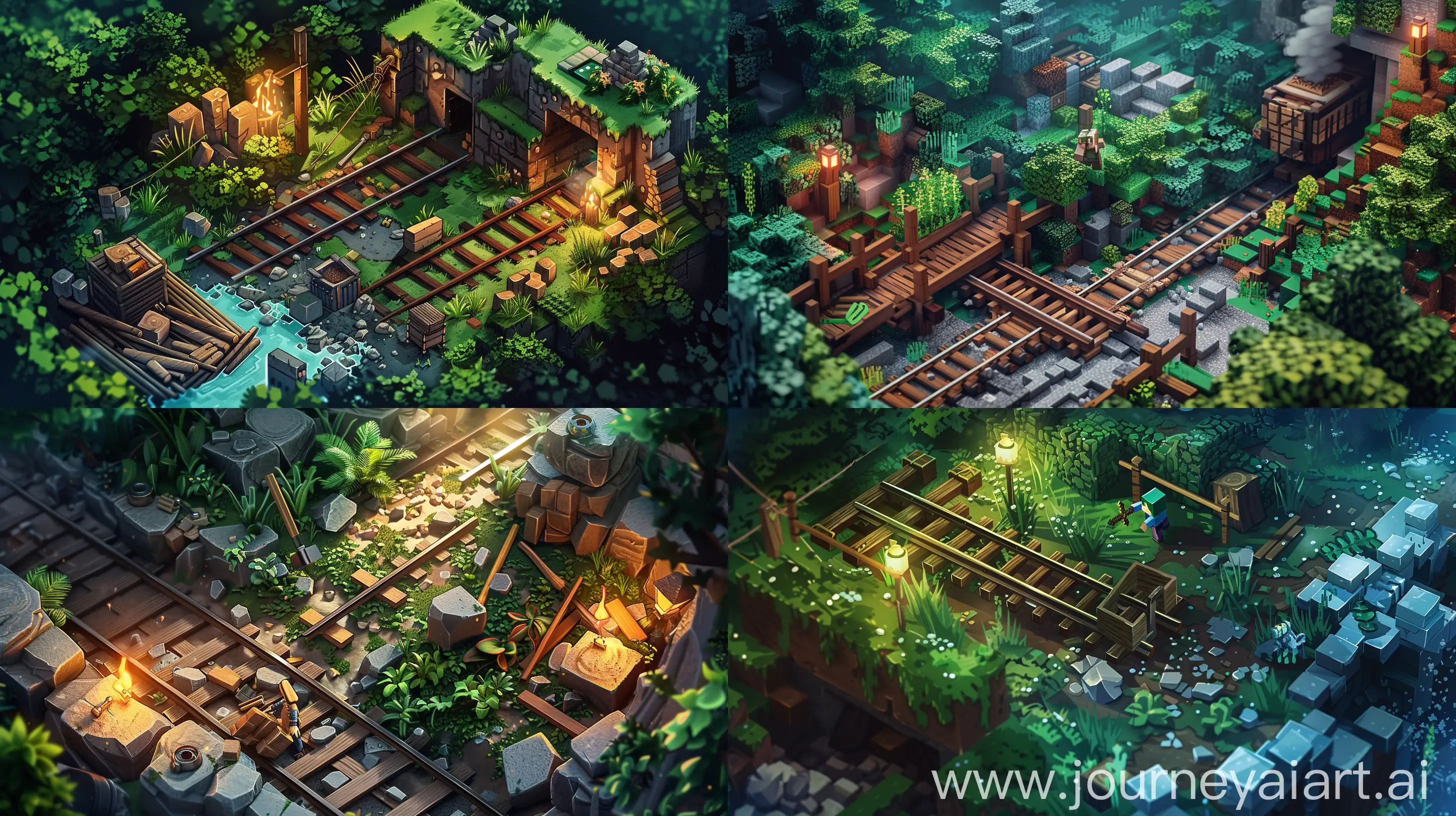 MinecraftInspired-Rail-Crafting-Process-Resource-Gathering-and-Construction-Prep
