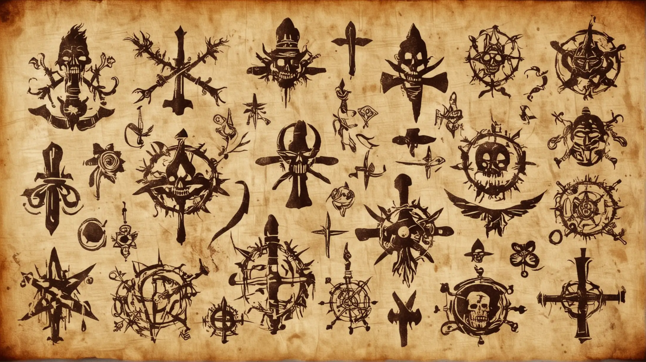 Ancient Voodoo Symbols on Weathered Parchment Paper