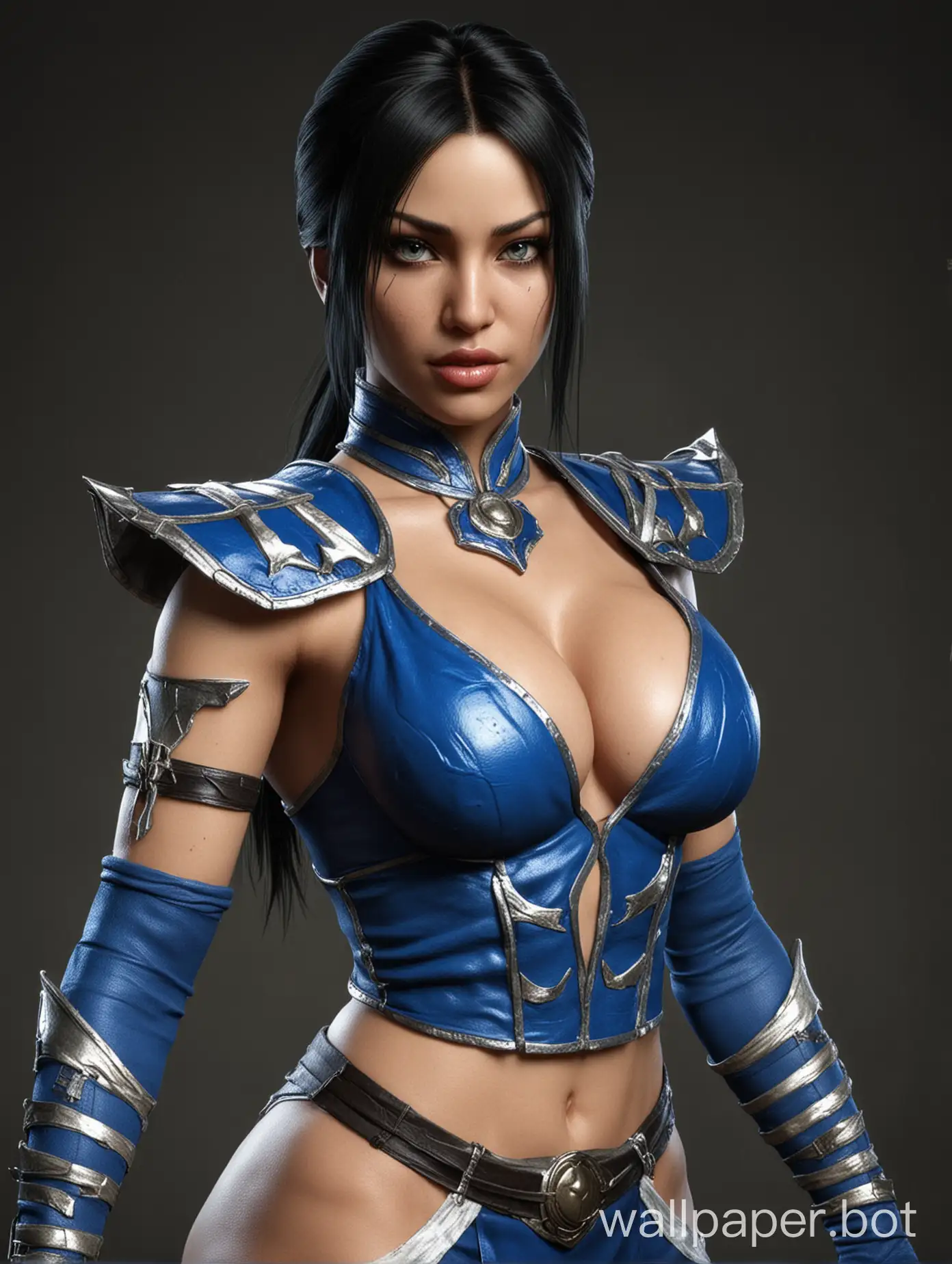 Kitana from Mortal Kombat. big breast. white skins. fatalality act.