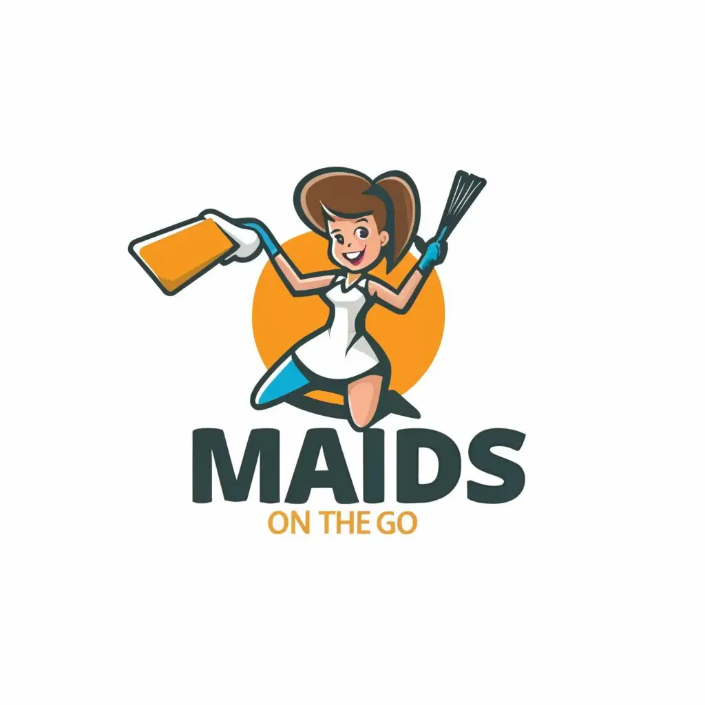 LOGO-Design-For-Maids-on-the-Go-Cheerful-Cleaning-Girl-Emblem-for-Home-Family-Services