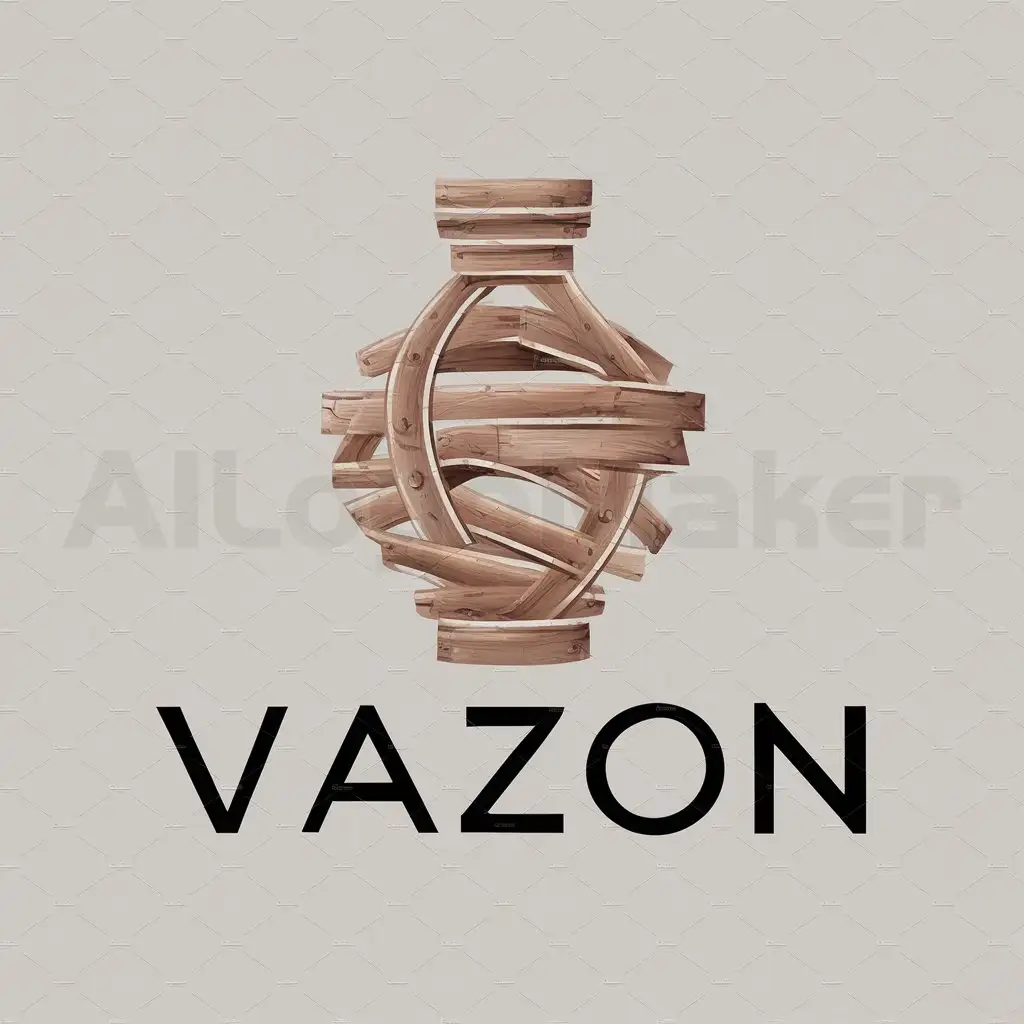 a logo design,with the text "VAZON", main symbol:Wooden constructor in the form of a vase,complex,clear background