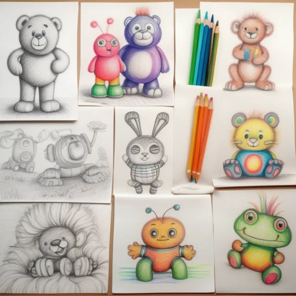 pencil drawings that kids would have drawn, colourful