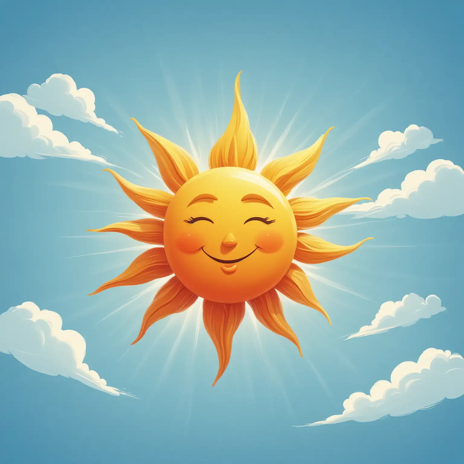 Cartoony, color:  Sun in the blue sky.  Simple background