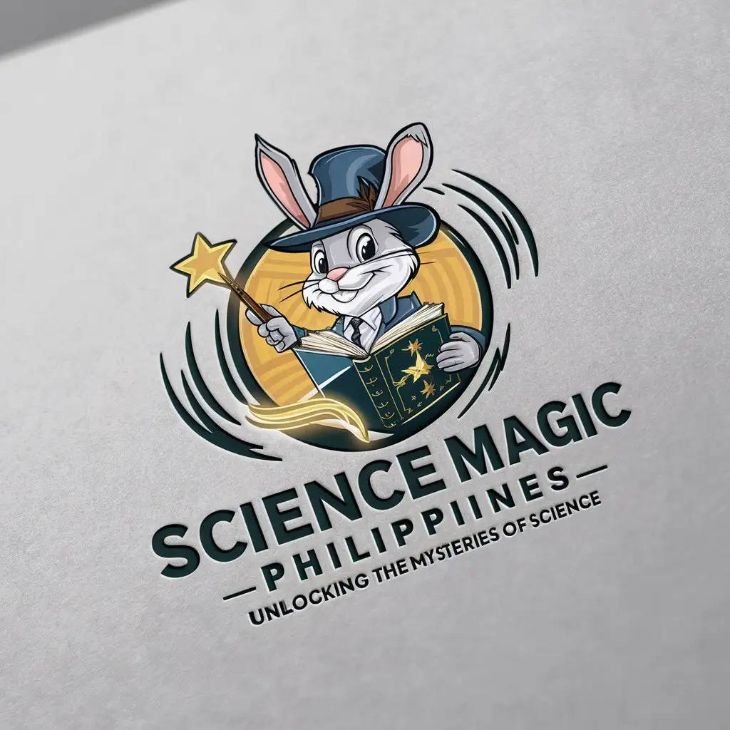 a logo design,with the text "science magic philippines", main symbol:genius rabbit in a hat scientist,complex,be used in Entertainment industry,clear background