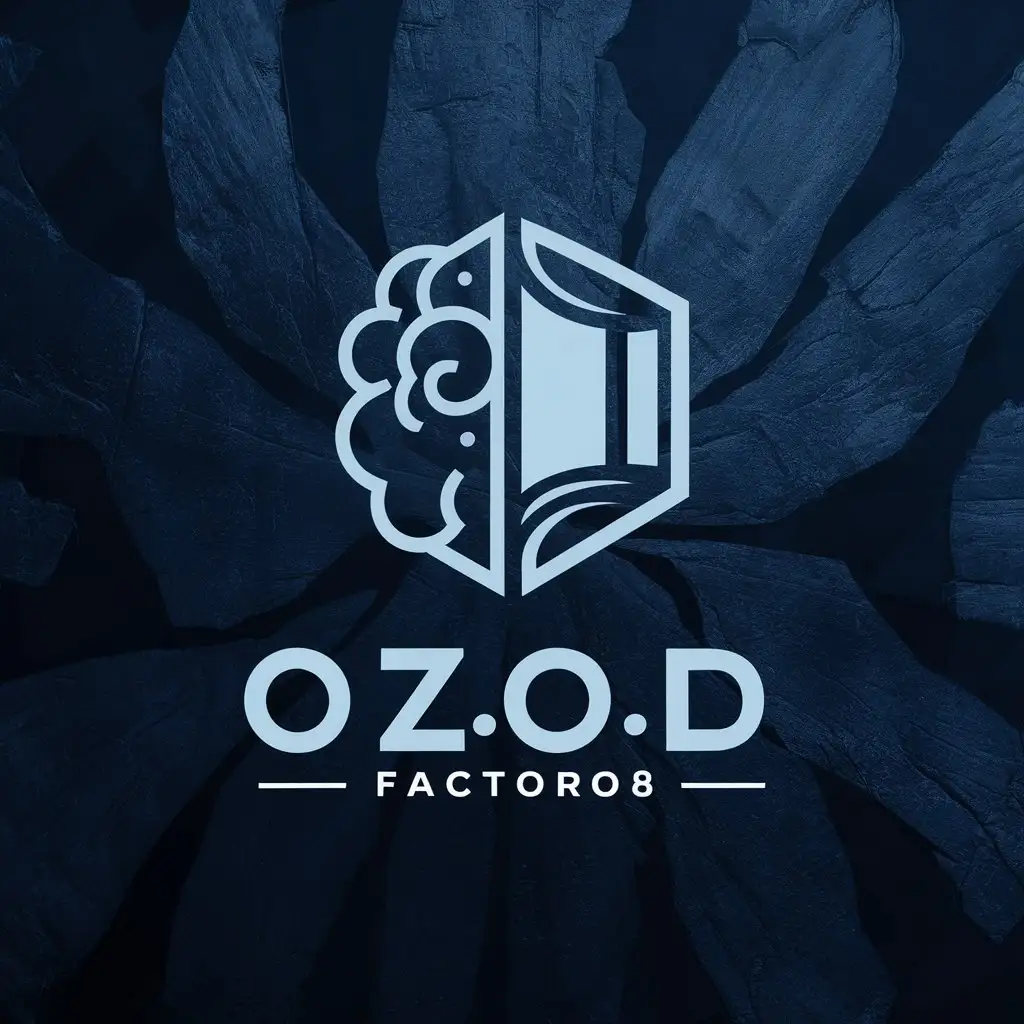 a logo design,with the text "ozod.factoro8", main symbol:background has to be blue and there are have to be a brain or a book,Moderate,be used in Education industry,clear background