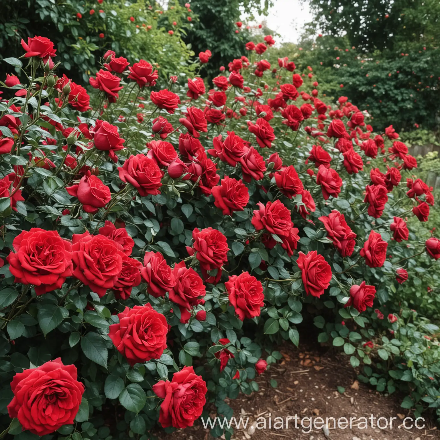 Сад полный красных роз