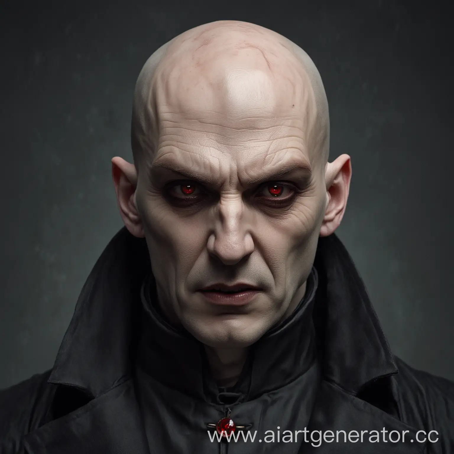 Sinister-Bald-Vampire-in-Oversized-BlackGray-Coat-with-Red-Eyes