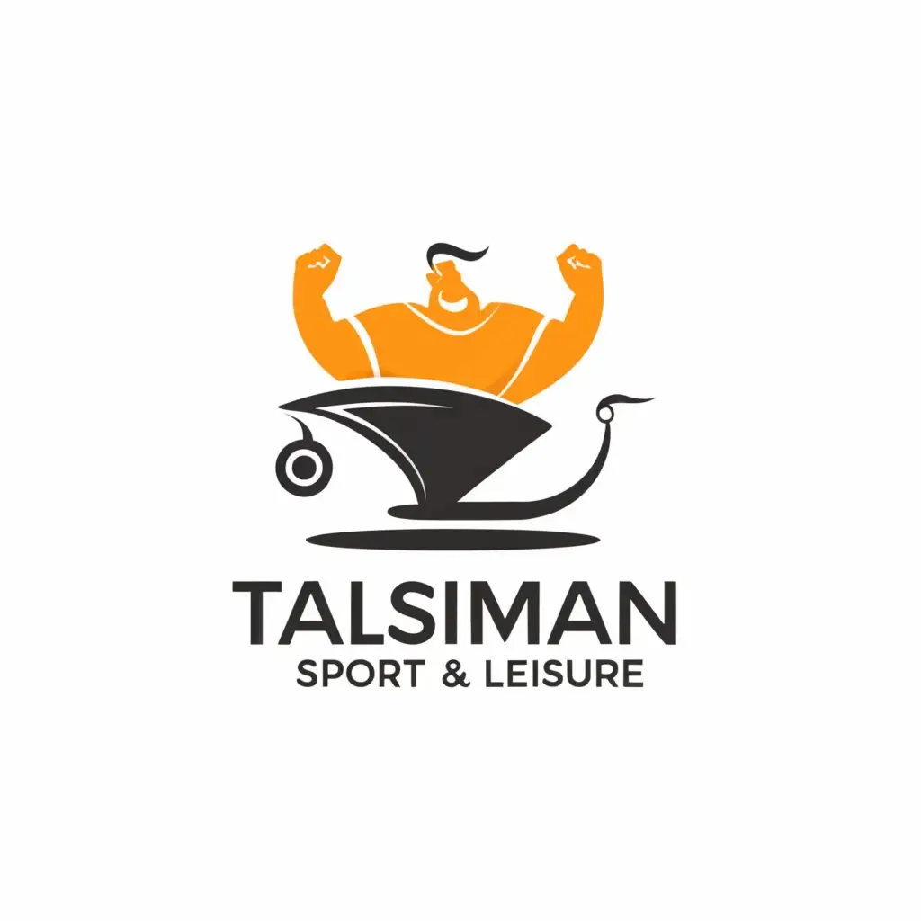 a logo design,with the text "Talisman sport and leisure", main symbol:Make a logo of a genie on a cart demonstrating his muscles in a minimalist style on a white background.,Minimalistic,be used in Events industry,clear background
