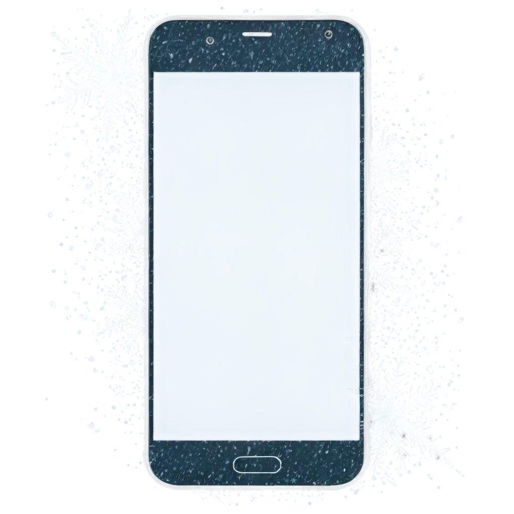 Create an image of a smartphone that is starting to freeze. Show frost crystals forming on the screen and around the edges of the phone, giving a realistic and detailed icy effect. The frost should appear delicate yet intricate, capturing the cold and wintry atmosphere.