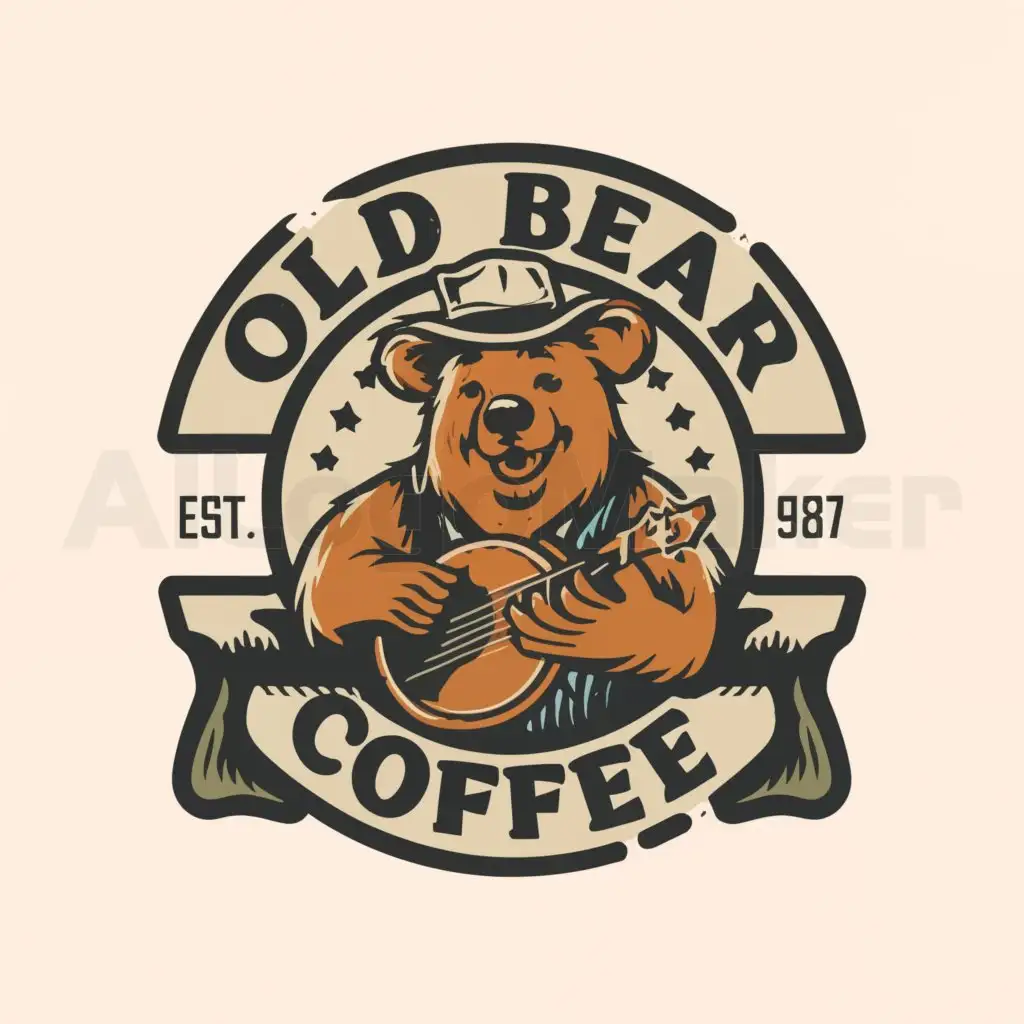LOGO-Design-For-Old-Bear-Coffee-Rustic-Redneck-Bear-with-Mountain-Background