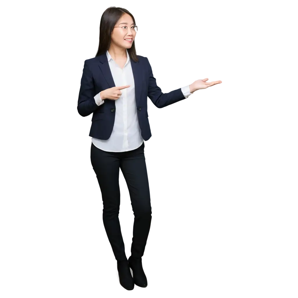 Professional-PNG-Image-Korean-Woman-Demonstrating-Product-in-Work-Blazer