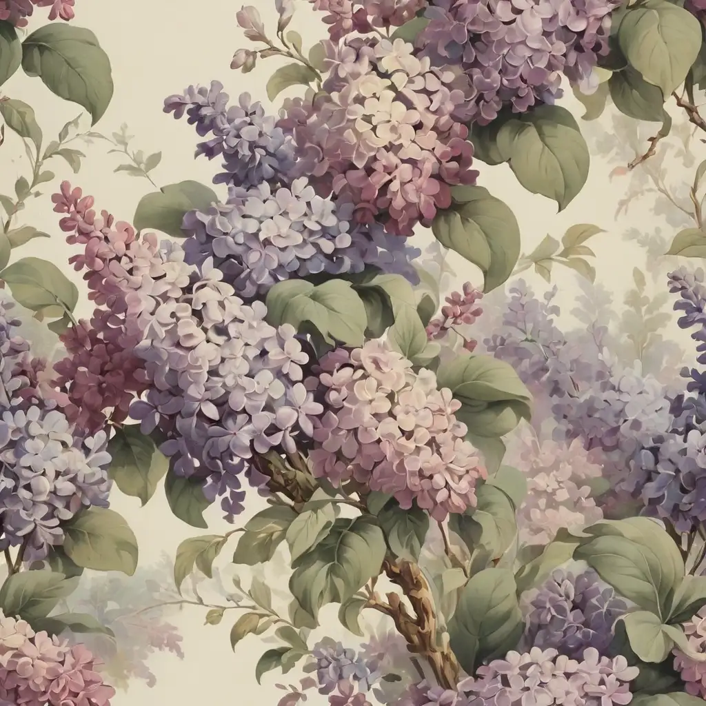 Vintage Lilac Garden Wallpaper Watercolors Elegant Rococo Scene