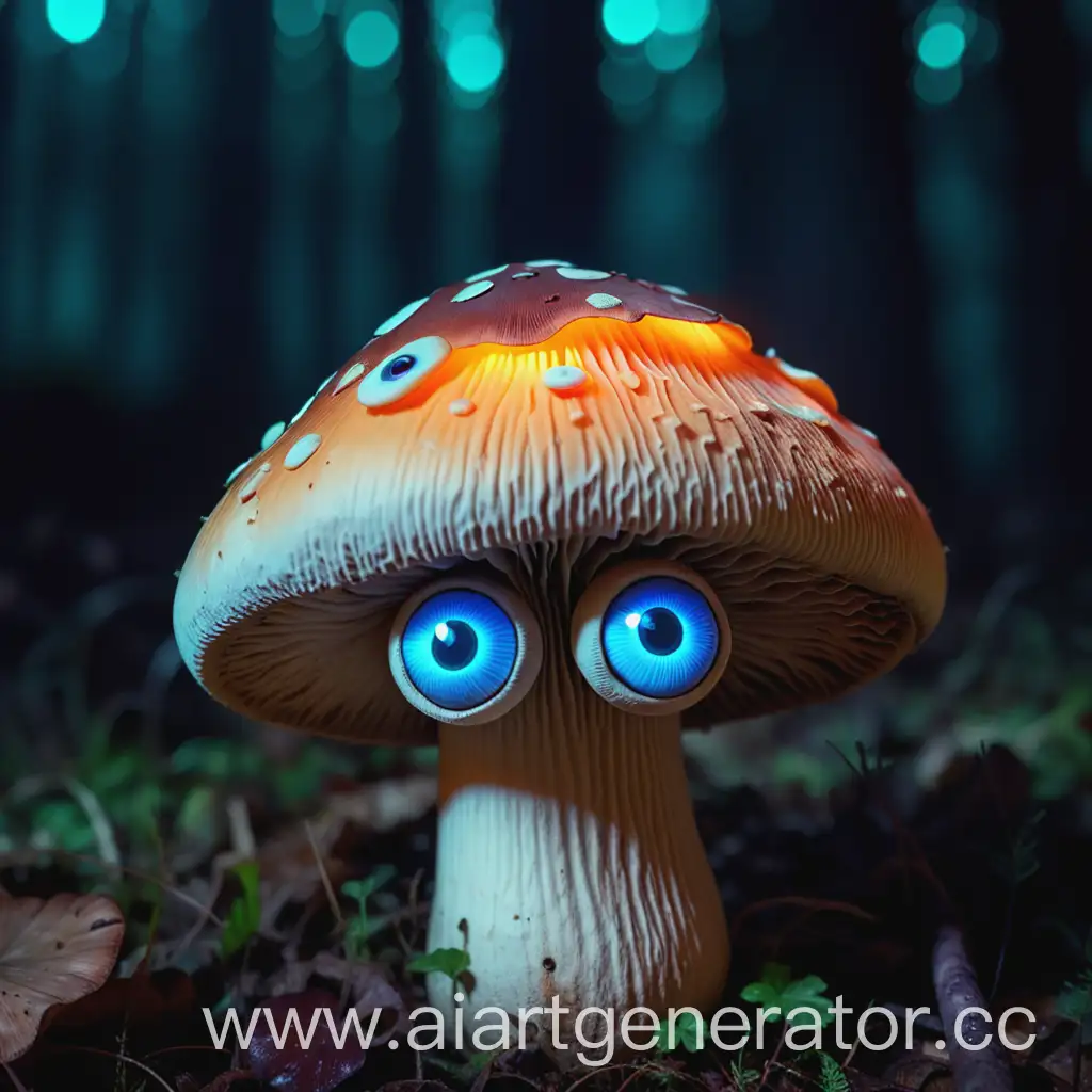 Glowing-Mushroom-with-Eyes-in-a-Magical-Forest