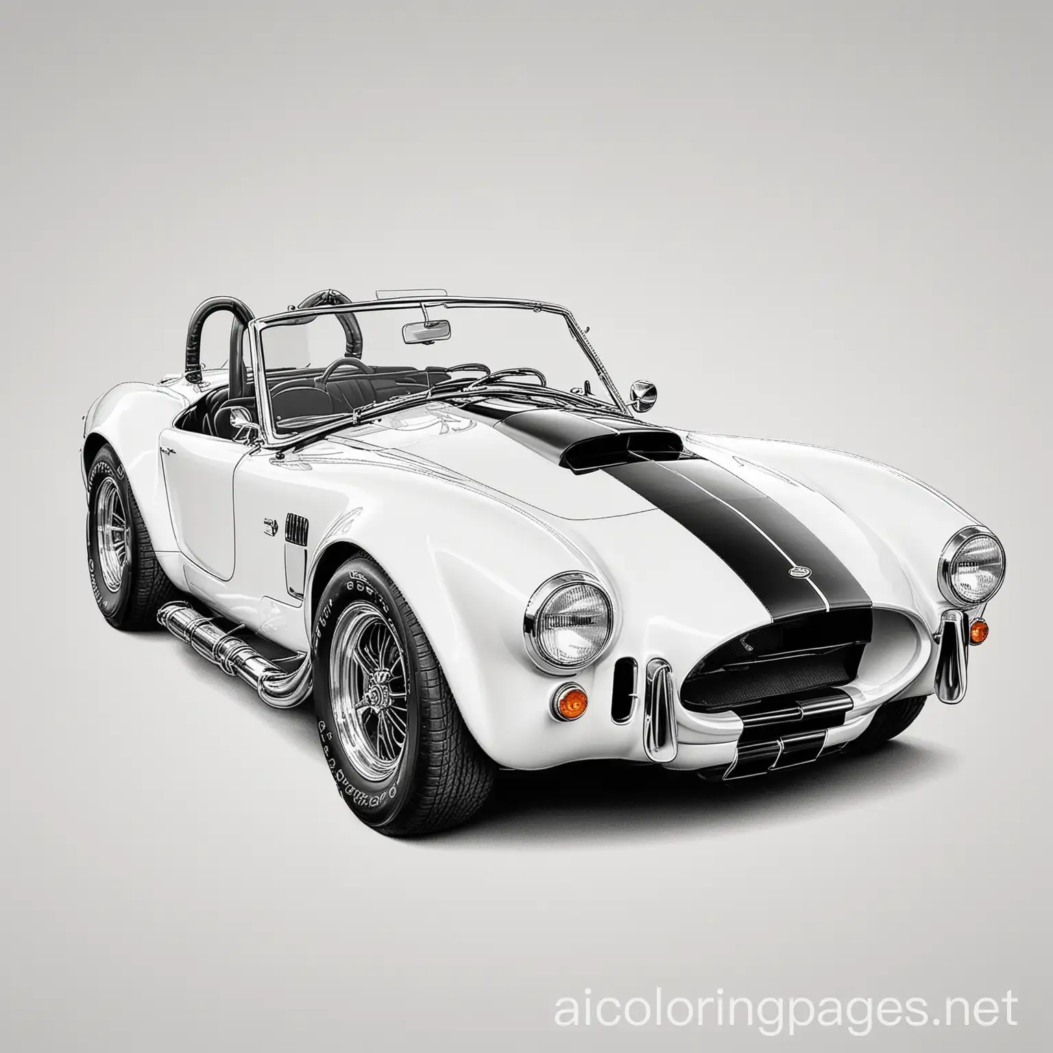 Ford 1965 Cobra, Coloring Page, black and white, line art, white background, Simplicity, Ample White Space