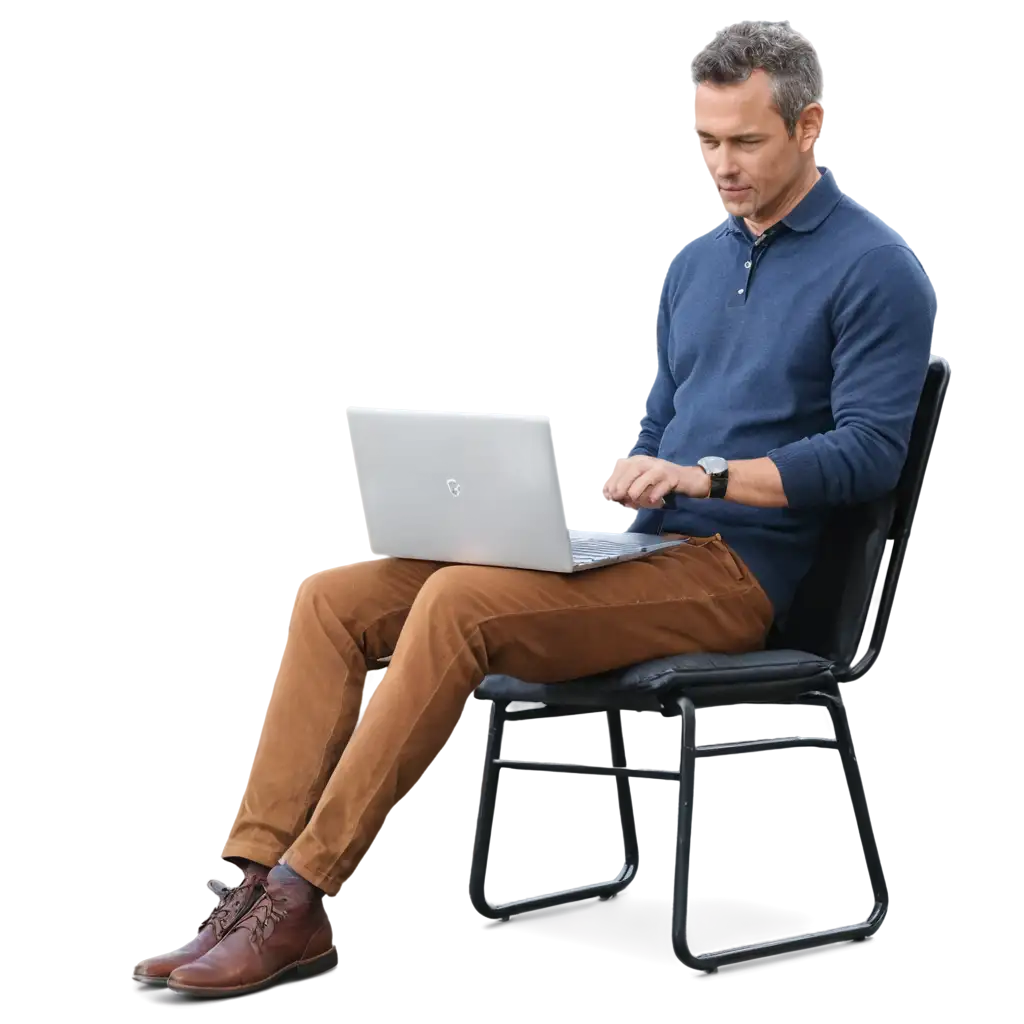 Man sit chair use laptop
