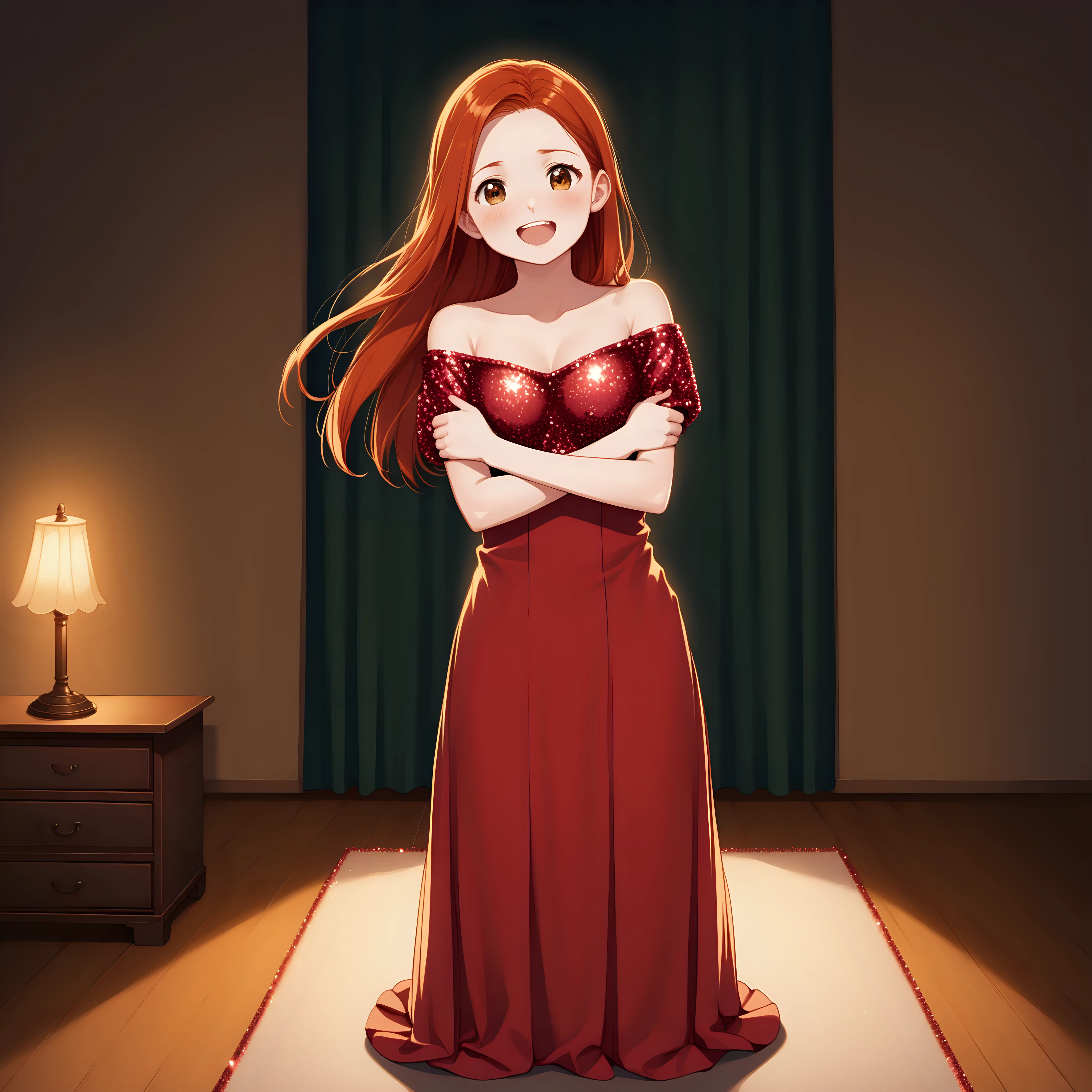 Elegant Red Sequin Graduation Portrait of Ginny Weasley