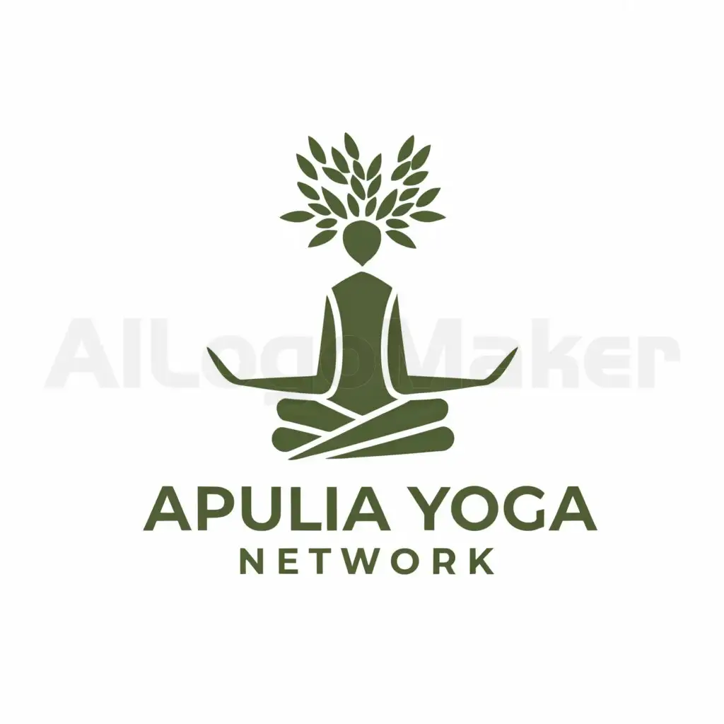 a logo design,with the text "Apulia Yoga Network", main symbol:a minimalistic stylized logo for the brand 'Apulia Yoga Network'. The logo gotta contain a yogi in lotus position, an olive tree and a trullo (typical farm house building),Minimalistic,be used in Sports Fitness industry,clear background