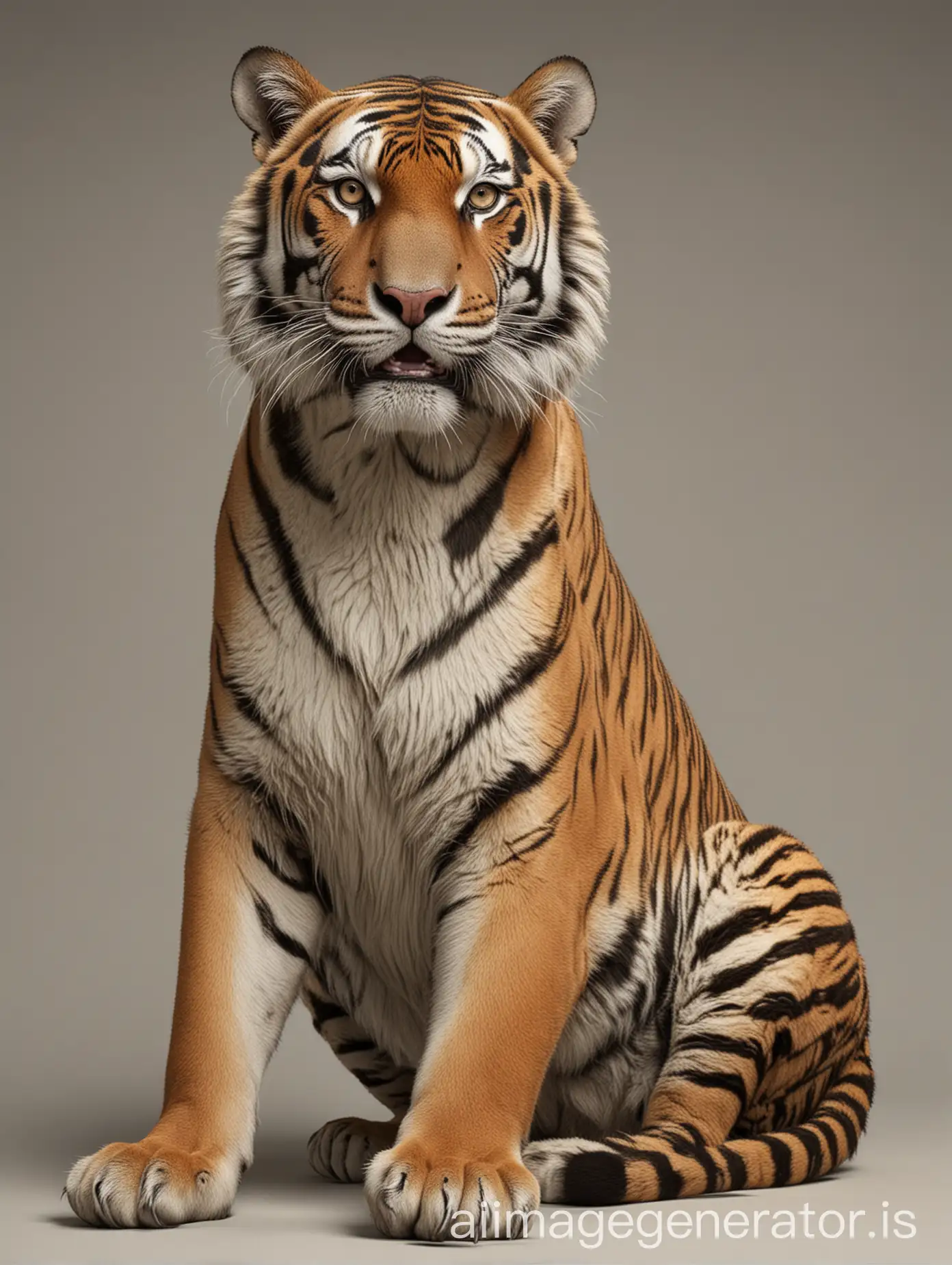 Realistic big male Tiger, lying pose, neutral background