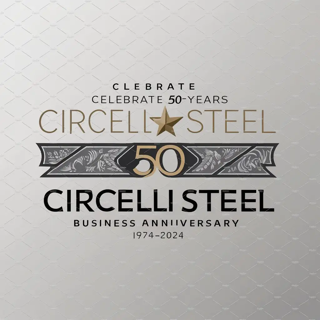 a logo design,with the text "CIRCELLI STEEL celebrate 50 year business anniversary. 1974-2024.", main symbol: "Celebrate 50 years Circelli Steel business anniversary 1974-2024. Incorporate symbolic imagery relevant to company history in elegant badge design. Use on hats, t-shirts, email signatures. Circelli Steel specializes in steel fabrication: beams, stairs.",Moderate,be used in celebrate our 50 year business anniversary. 1974-2024. industry,clear background