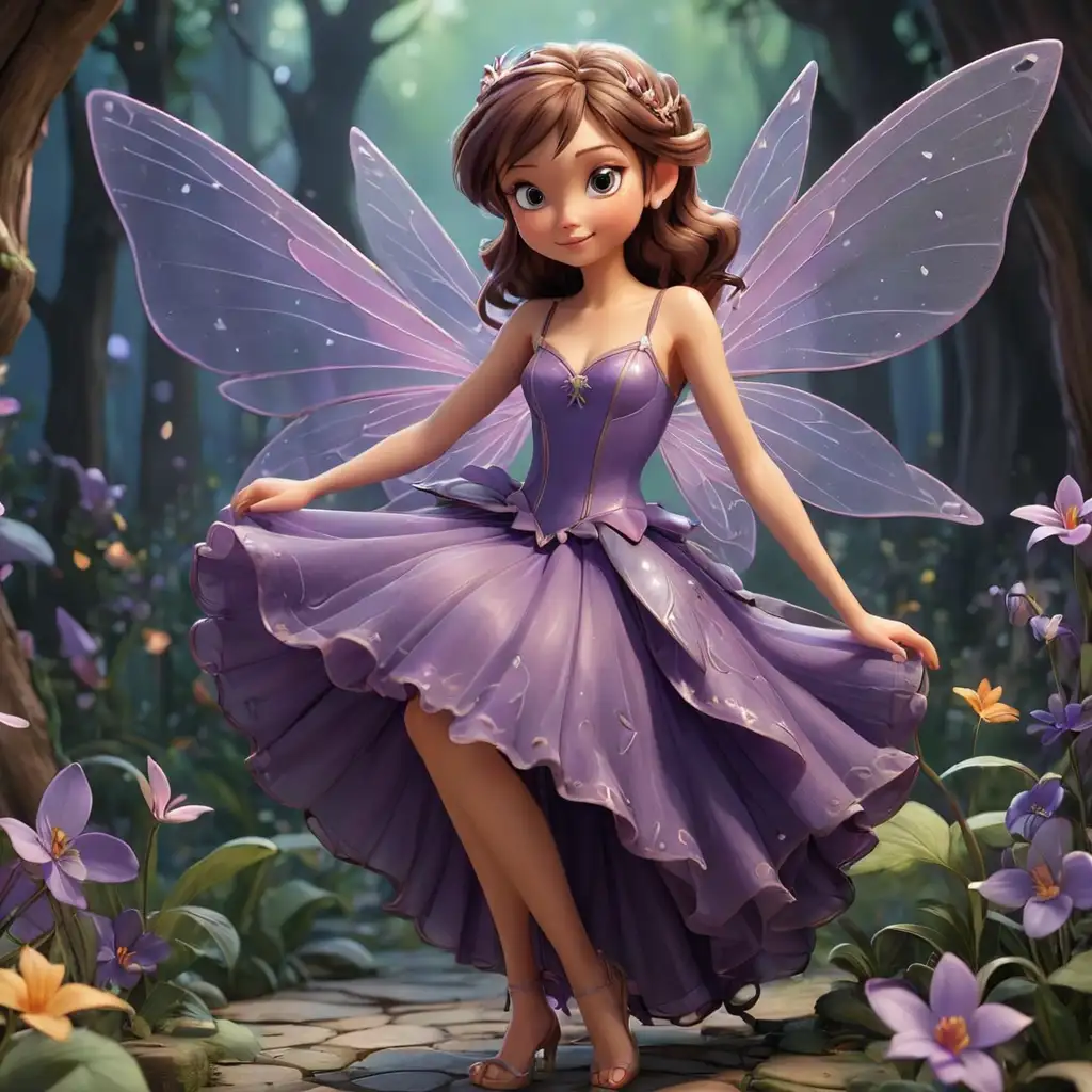 Enchanting Disney Style 3D Fairy with Purple Dress and Fairy Wings