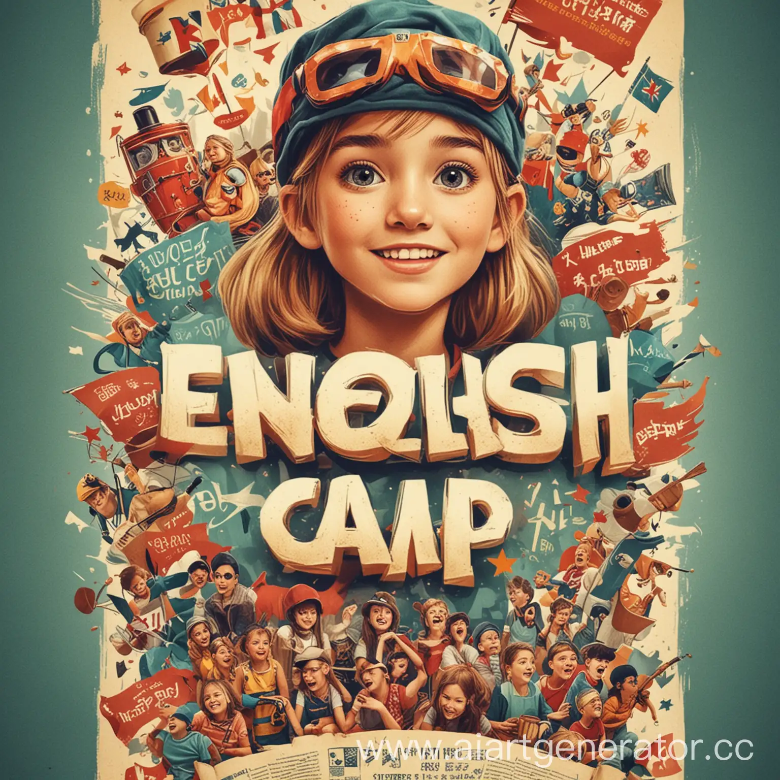 Colorful-Poster-for-Childrens-Language-Camp-Cool-English-with-a-Theater-Theme