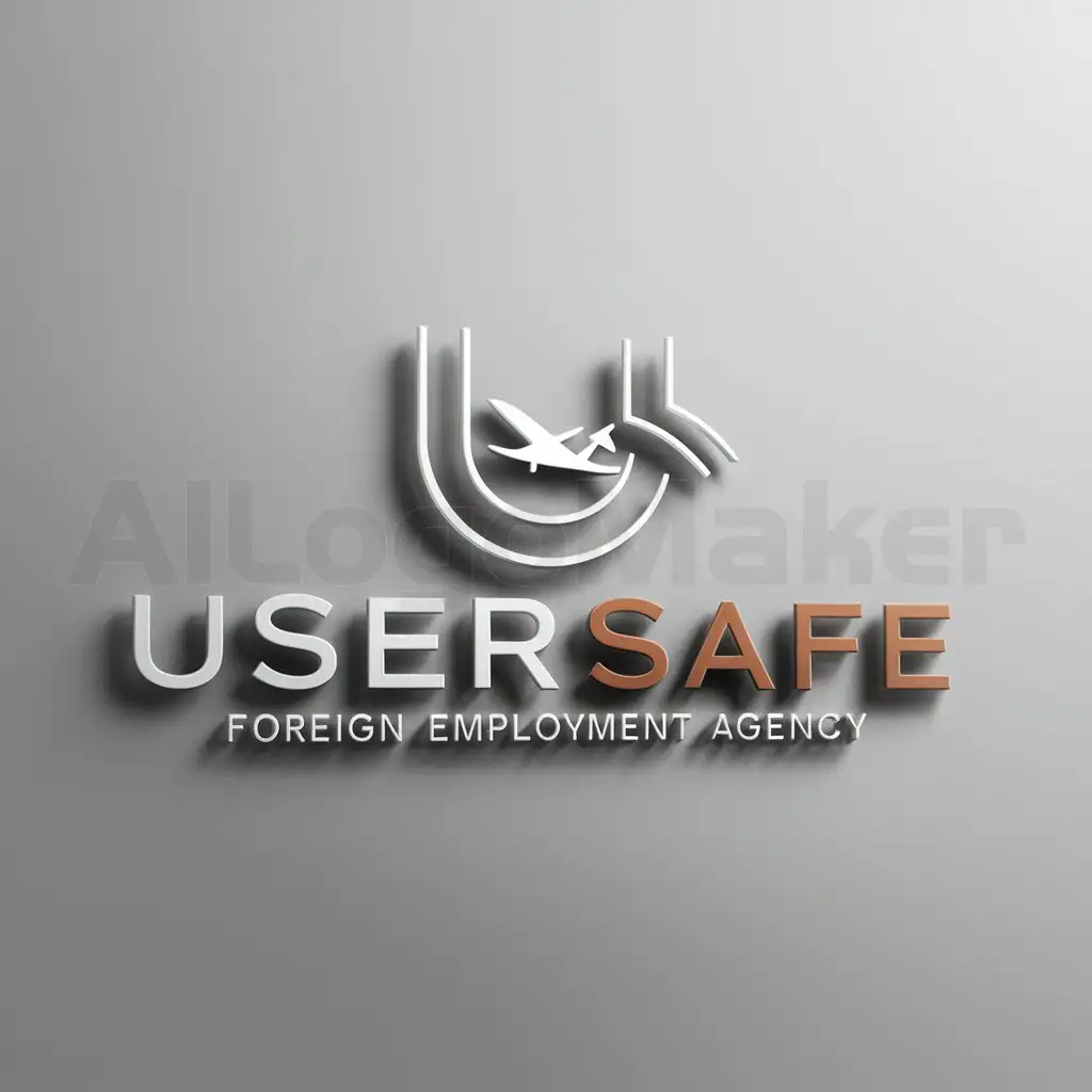 a logo design,with the text "USERSAFE FOREIGN EMPLOYMENT AGENCY", main symbol:U shape and plane,Moderate,clear background