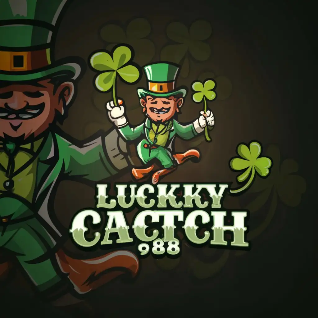 a logo design,with the text "Lucky Catch 88", main symbol:includes the leprechaun character and incorporate the 4 clover leaf in the logo name. Make it fancy and feels like casino winning,Moderate,be used in casino industry,clear background