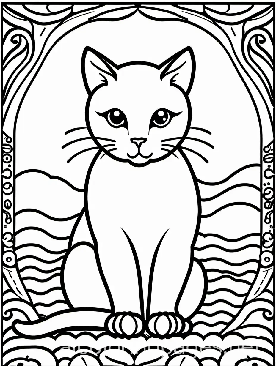 cat, extremely simple, for Childs coloring book, isolated, no background, just fat lines, line drawing, simple shapes, black and white, easy for a child to color, Coloring Page, black and white, line art, white background, Simplicity, Ample White Space. The background of the coloring page is plain white to make it easy for young children to color within the lines. The outlines of all the subjects are easy to distinguish, making it simple for kids to color without too much difficulty