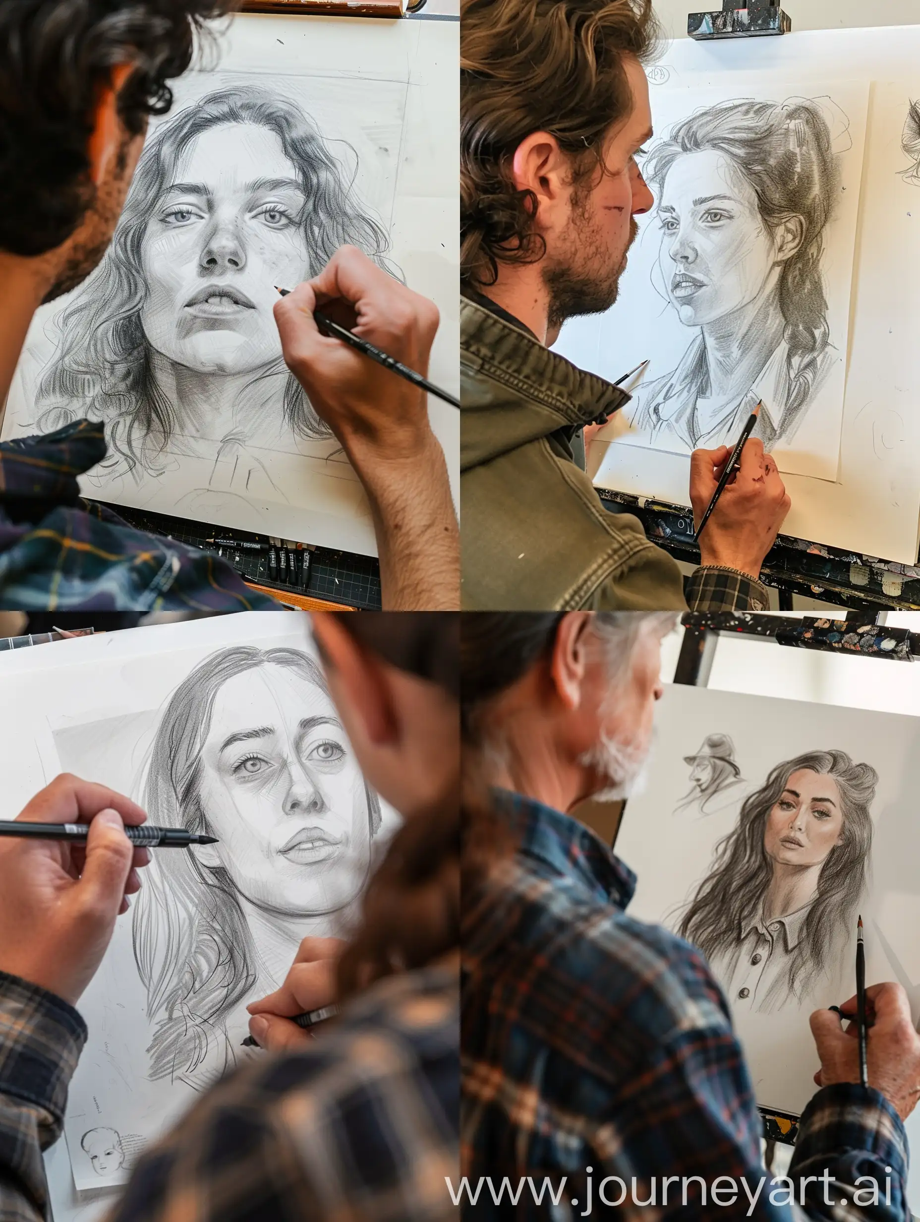 Artist-Drawing-Female-Model-in-Workshop