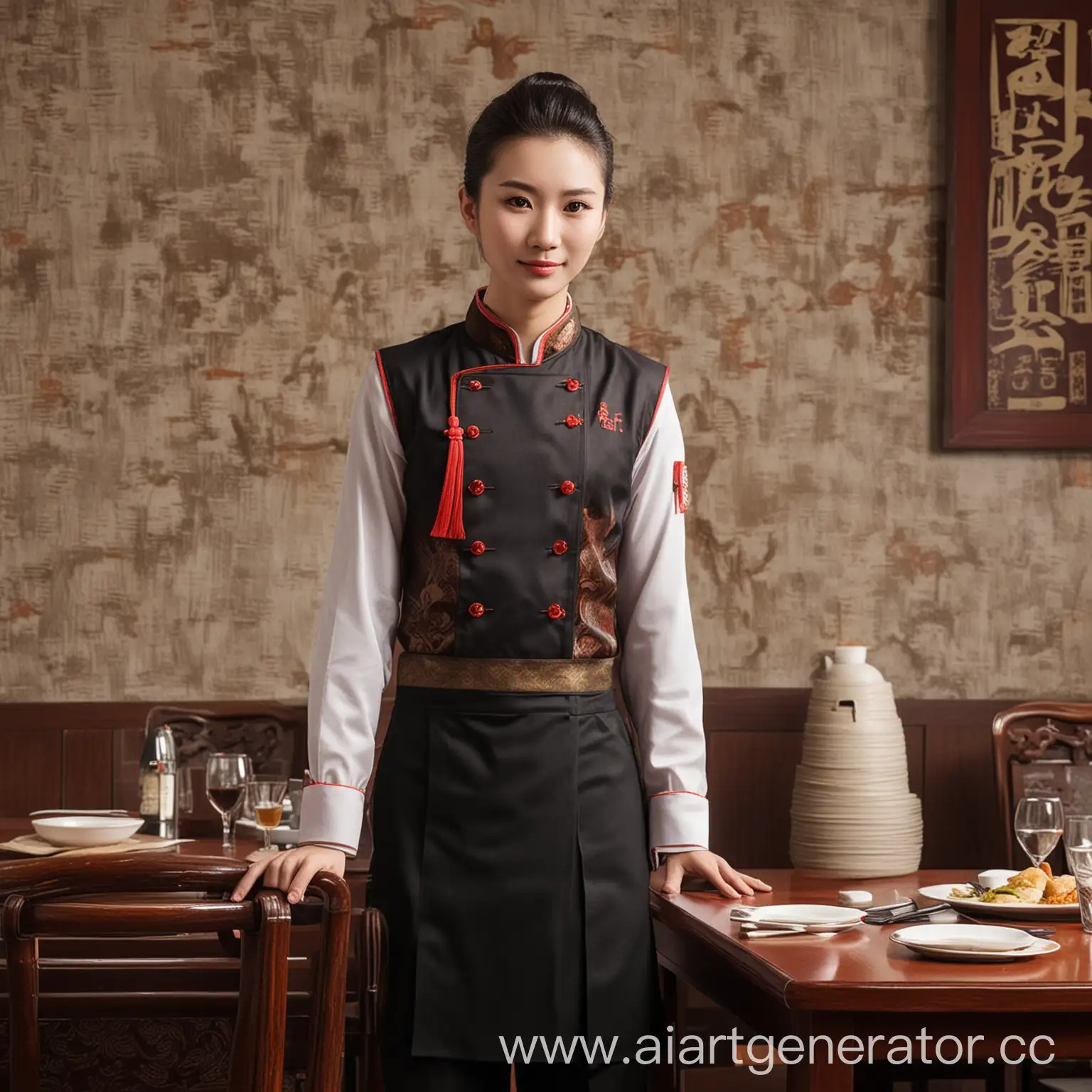 i have chinese cuisine restaurant named Jade Dragon, please create an image of the waiters' and chief's uniform