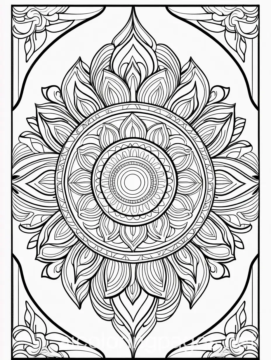 Please create a boho style mandala coloring page filling the page. make it easy to color, Coloring Page, black and white, line art, white background, Simplicity, Ample White Space. The background of the coloring page is plain white to make it easy for young children to color within the lines. The outlines of all the subjects are easy to distinguish, making it simple for kids to color without too much difficulty