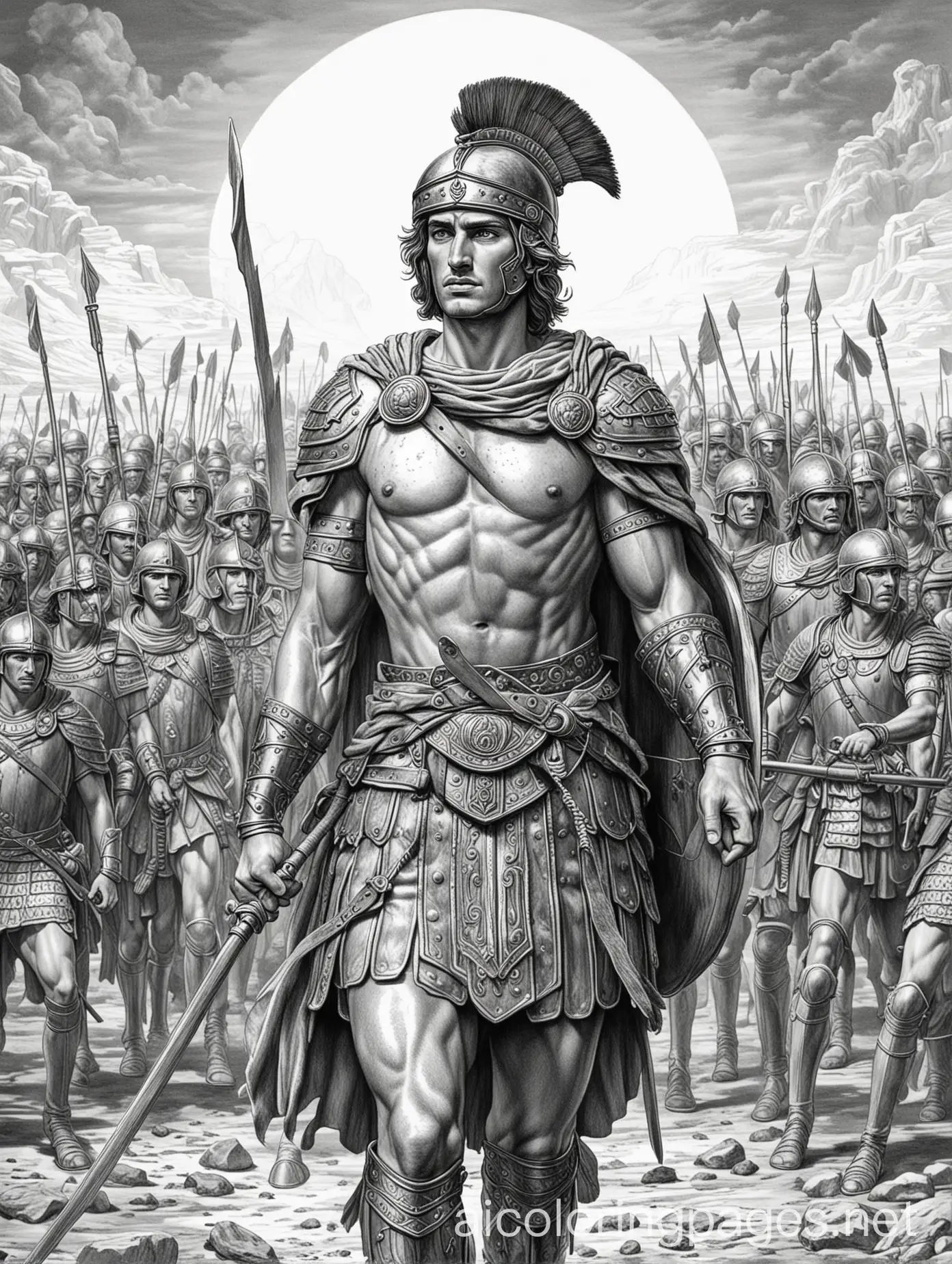 Alexander-the-Great-and-Soldiers-Coloring-Page