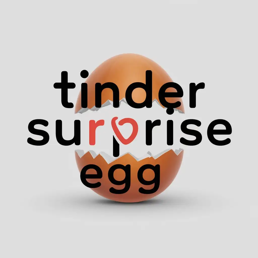 a logo design,with the text "TINDER SURPRISE EGG", main symbol:need a logo of a tinder surprise egg, I want the word tinder replaced with the word tinder in tinder font,complex,clear background