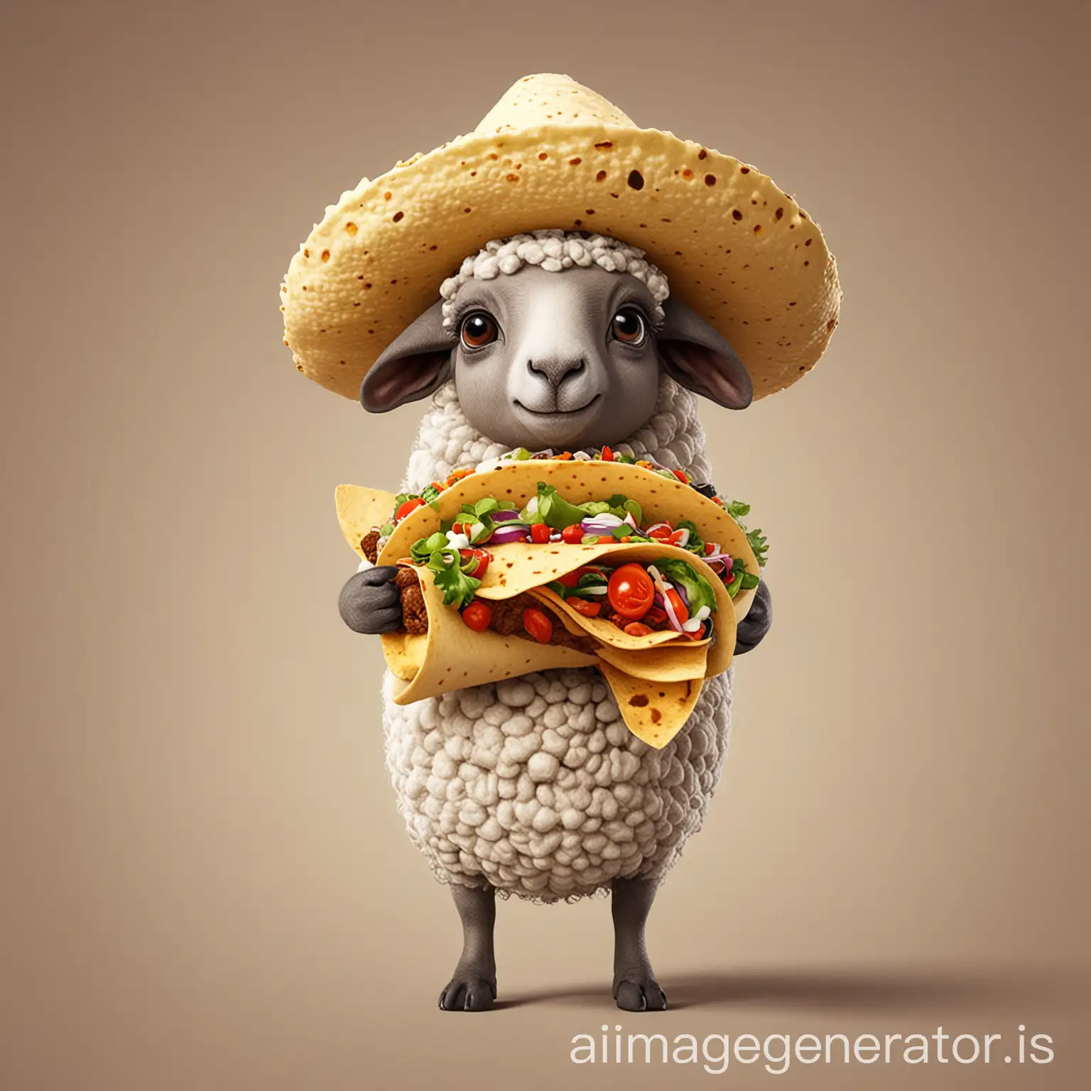 Mexican sheep holding taco as human character
