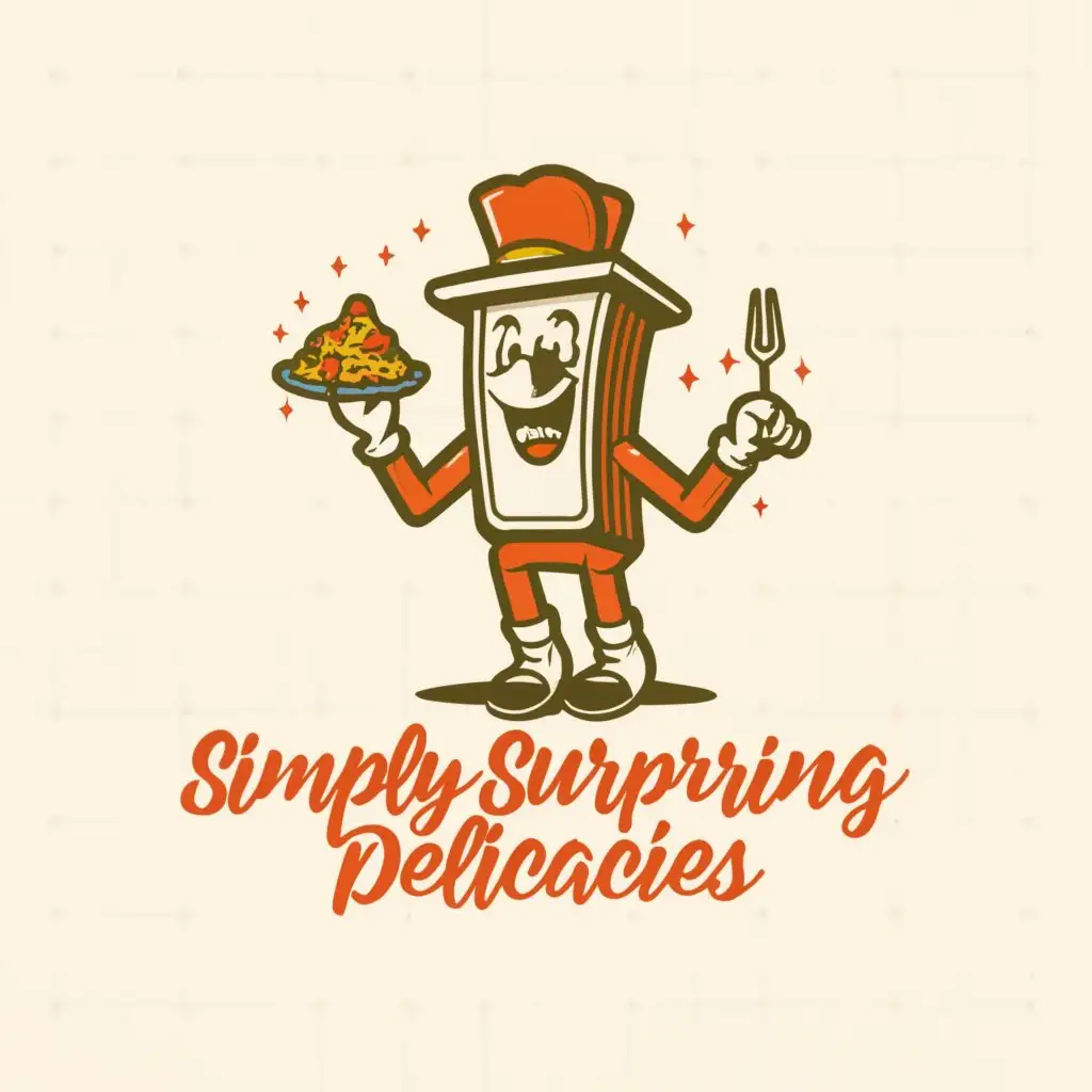 a logo design,with the text "simply surprising delicacies", main symbol:a jack in the box holding up a pizza and piece of fried chicken,Moderate,be used in Restaurant industry,clear background