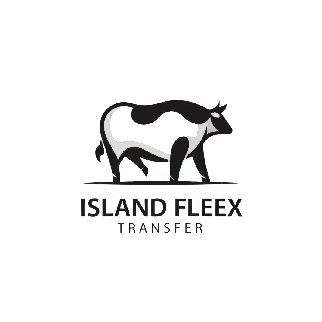 a logo design,with the text "Island Flexi Transfer", main symbol:black and white cow,Moderate,be used in Others industry,clear background
