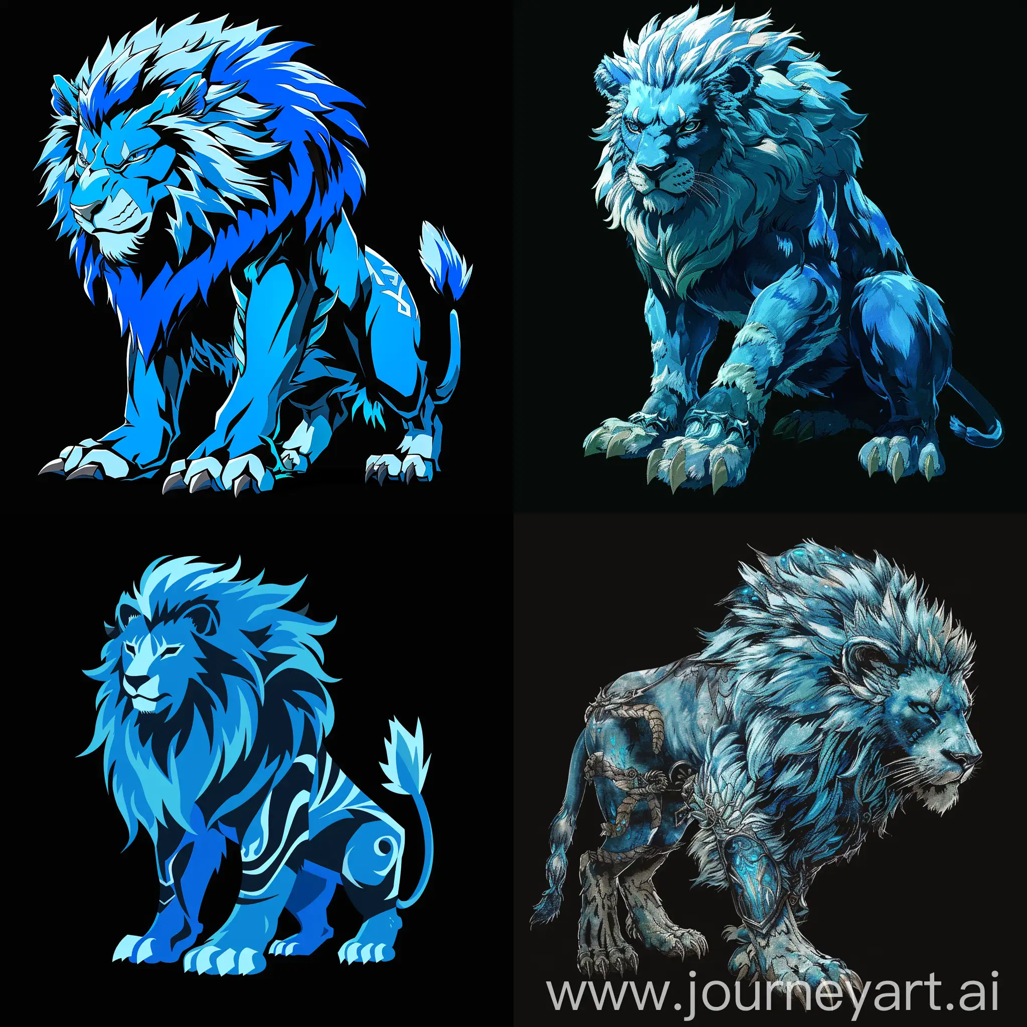 The logo, which depicts a full-length blue lion in the style of the game "Monster hunter: World". Background: black.