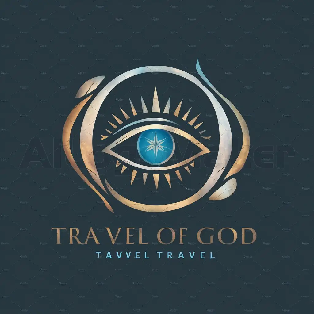 a logo design,with the text "wise insight", main symbol:The overall design is a circle, with two abstract fish on both sides of the circle, a golden eye of god in the middle, and a star pattern faintly visible inside the eye. The main body is blue, the eye is gold, and the star is blue.,Moderate,be used in Travel industry,clear background