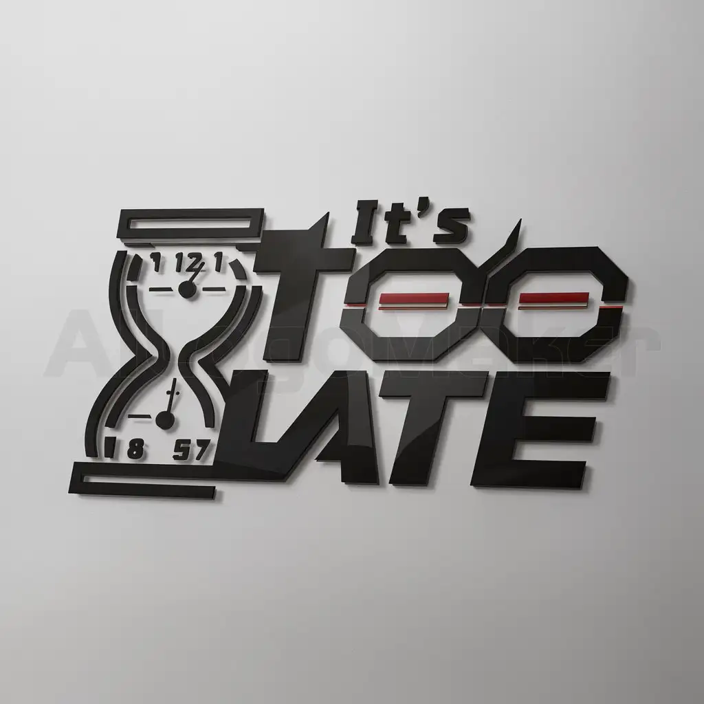 a logo design,with the text "It's Too Late", main symbol:Hourglass, Clock,Moderate,be used in E-Sport Team industry,clear background