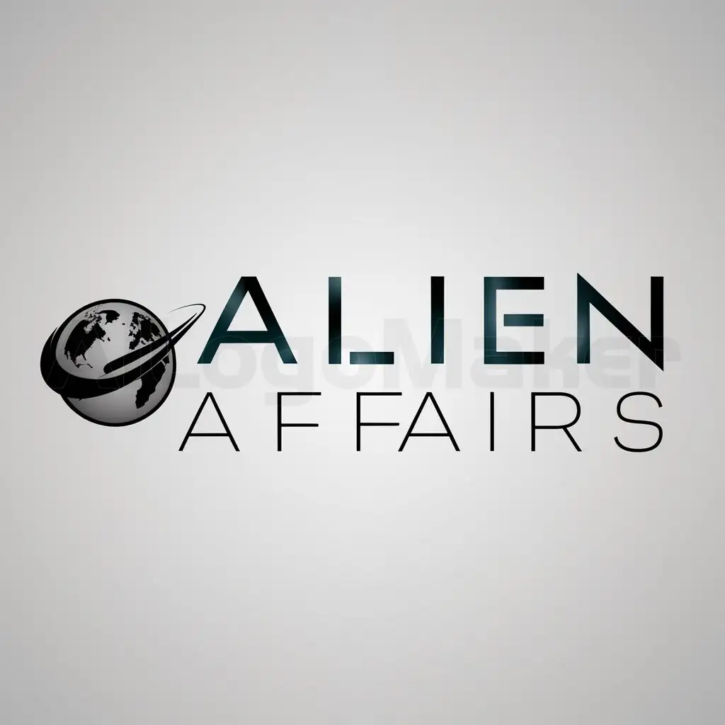 a logo design,with the text 'Alien Affairs', main symbol:Earth with a swoosh,Moderate,be used in Technology industry,clear background,metallic