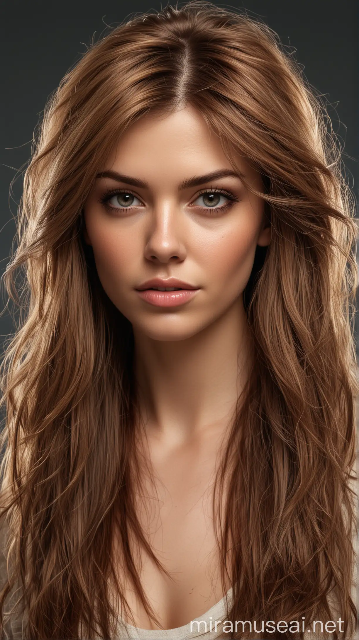 Hyper realistic image of female with strong hairs