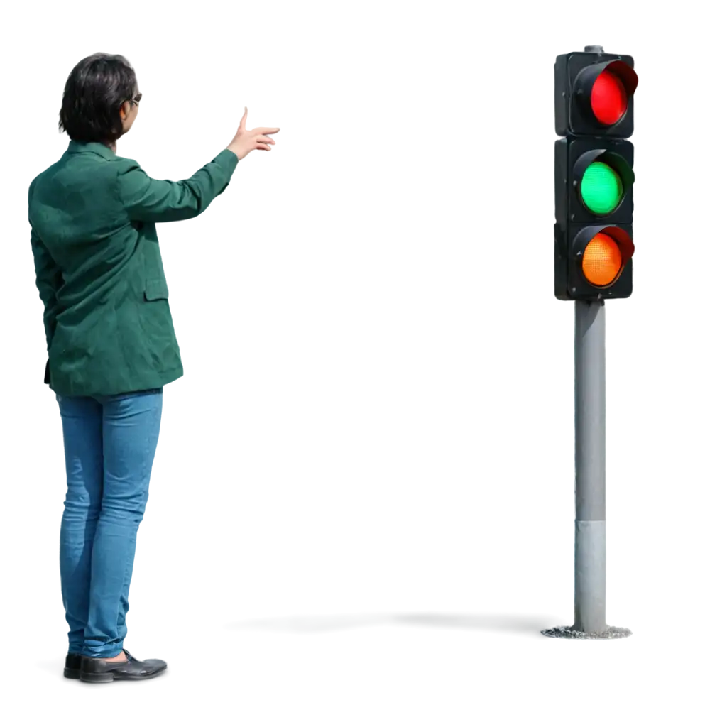 A person standing on a highway intending to press the traffic light button for the purpose of crossing

