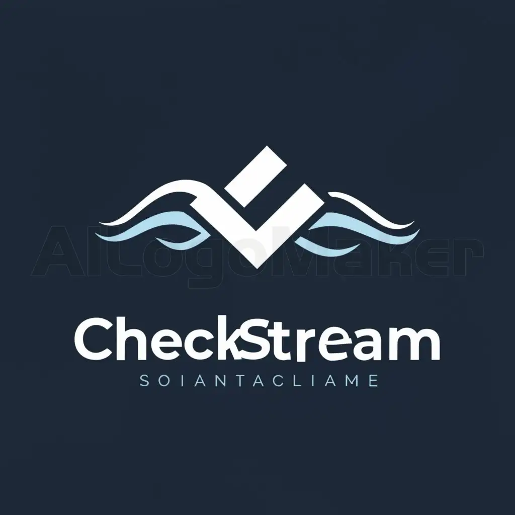 a logo design,with the text "Checkstream", main symbol:Check and a river or stream,Moderate,be used in Technology industry,clear background