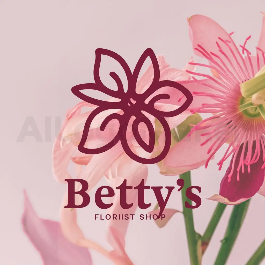 a logo design,with the text "Betty's", main symbol:Logo for a Florería with a innovative design with a touch of pink and a passionflower background,Moderate,clear background